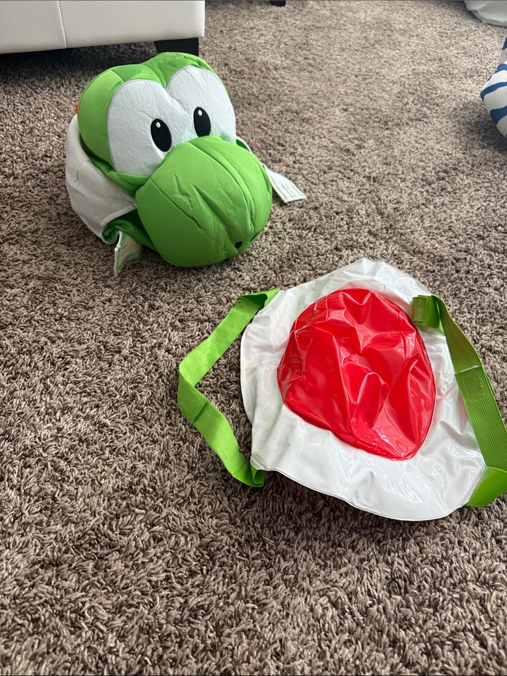 Green Yoshi Plush Character Hat and imflatable backpack